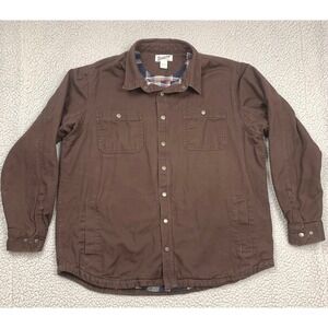 Duluth Trading Co Shirt Jacket Mens 2XL Tall Brown Cotton Canvas Plaid Lined